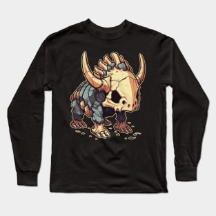 Super Scary Chibi Triceratops Isometric Dinosaur Skeleton Long Sleeve T-Shirt